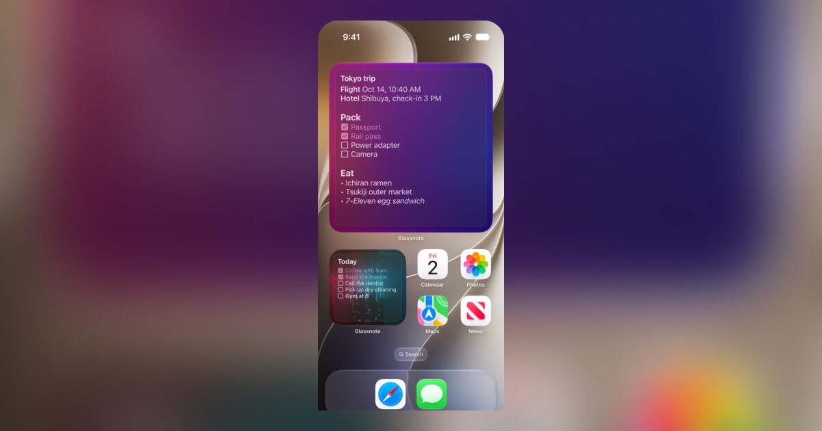 Glassnote: iOS widgets that actually show your notes!